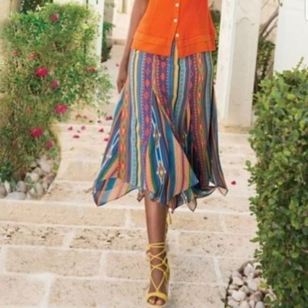 Soft Surroundings Skirt 3X Fantasia Carnival Midi Flowy Gypsy Colorful Boho